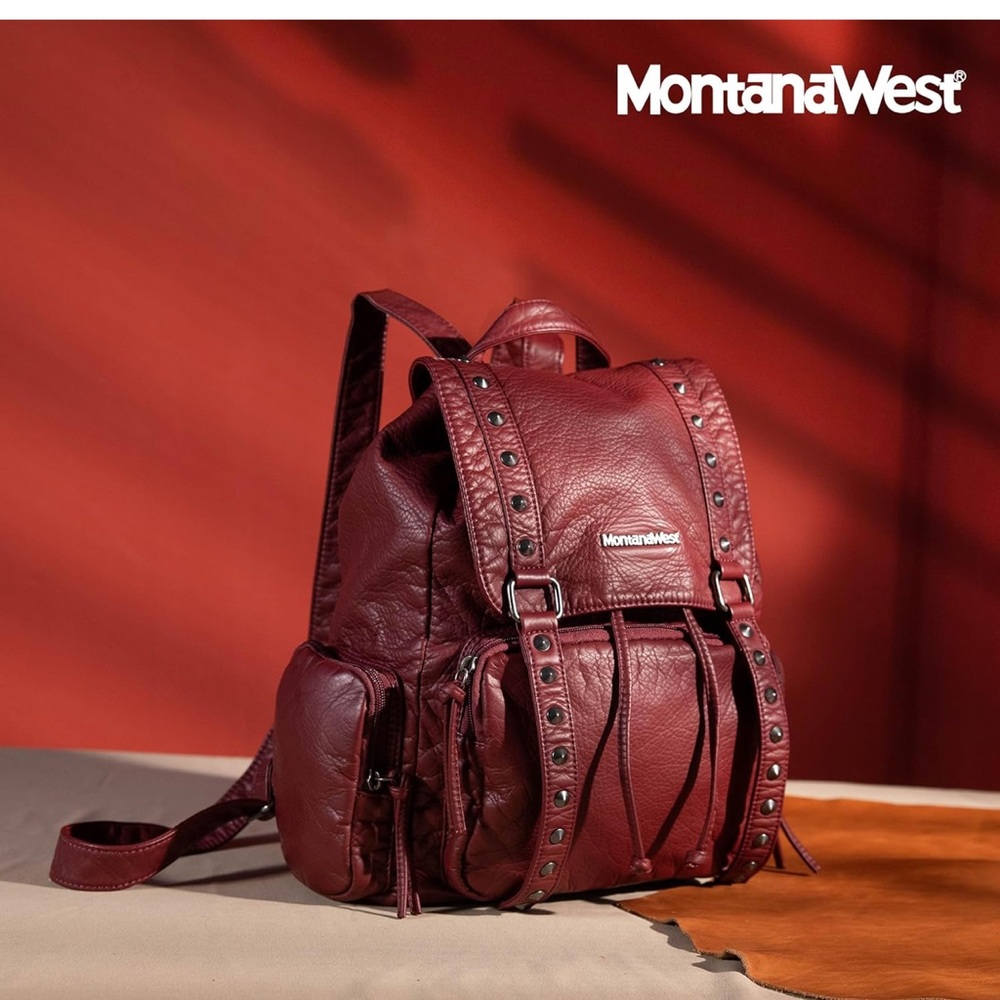 Montana West Red Backpack with Studded Details - Picture 4 of 7